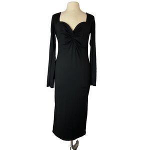 CLUB L London Black  Bodycon Midi Dress Sz 12 Morticia Addams Gothic Glam Witchy